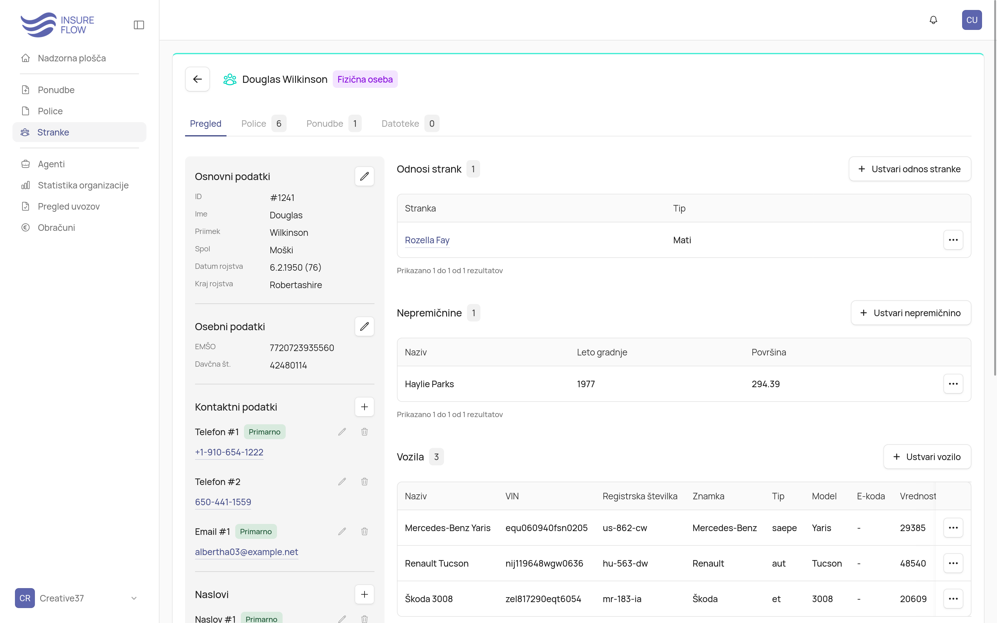Pregled stranke v sistemu InsureFlow